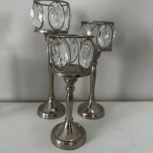 Elegant Silver Candle Holders with Crystal Accents